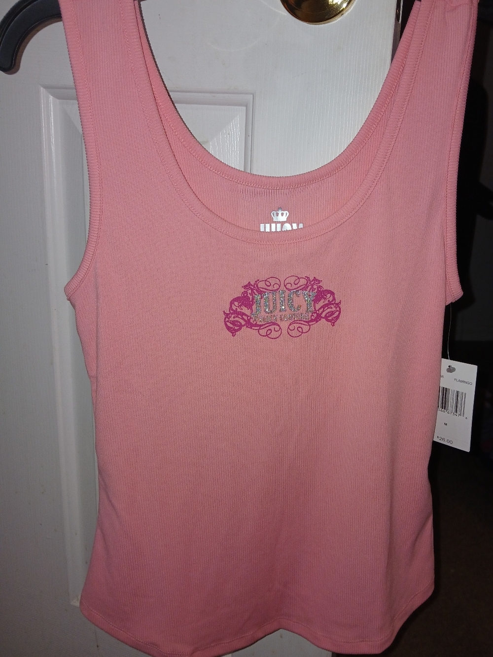 Juicy Couture Flamingo Pink Ribbed Scoop Neck Tank Top